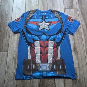 Marvel Captain America Costume T-Shirt Men’s Large Blue Graphic Tee